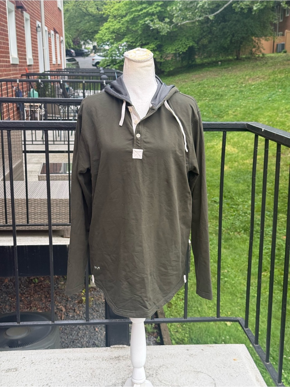 BYLT Olive Green Hooded Henley Lux Hoodie Size Medium